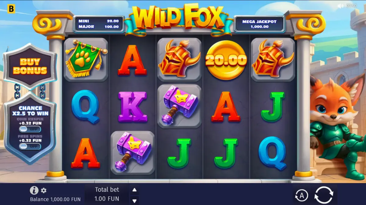 Interface do slot Wild Fox com o personagem raposa e elementos medievais