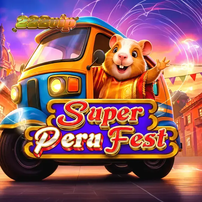 Cenário festivo e colorido do slot Super Peru Fest com símbolos culturais peruanos.